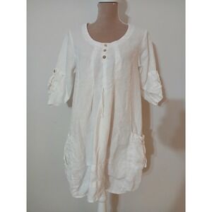 Completo Lino by Arthurio White Tunic Top Womens Medium Pockets Turkey Dress